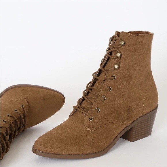 LULUS Montie Brown Suede Lace-Up Ankle Boots Booties 
Size 7 NEW - Picture 12 of 12